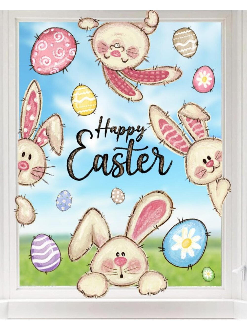 6 Sheets Easter Window Clings Happy Easter Bunny Eggs Decals Decor